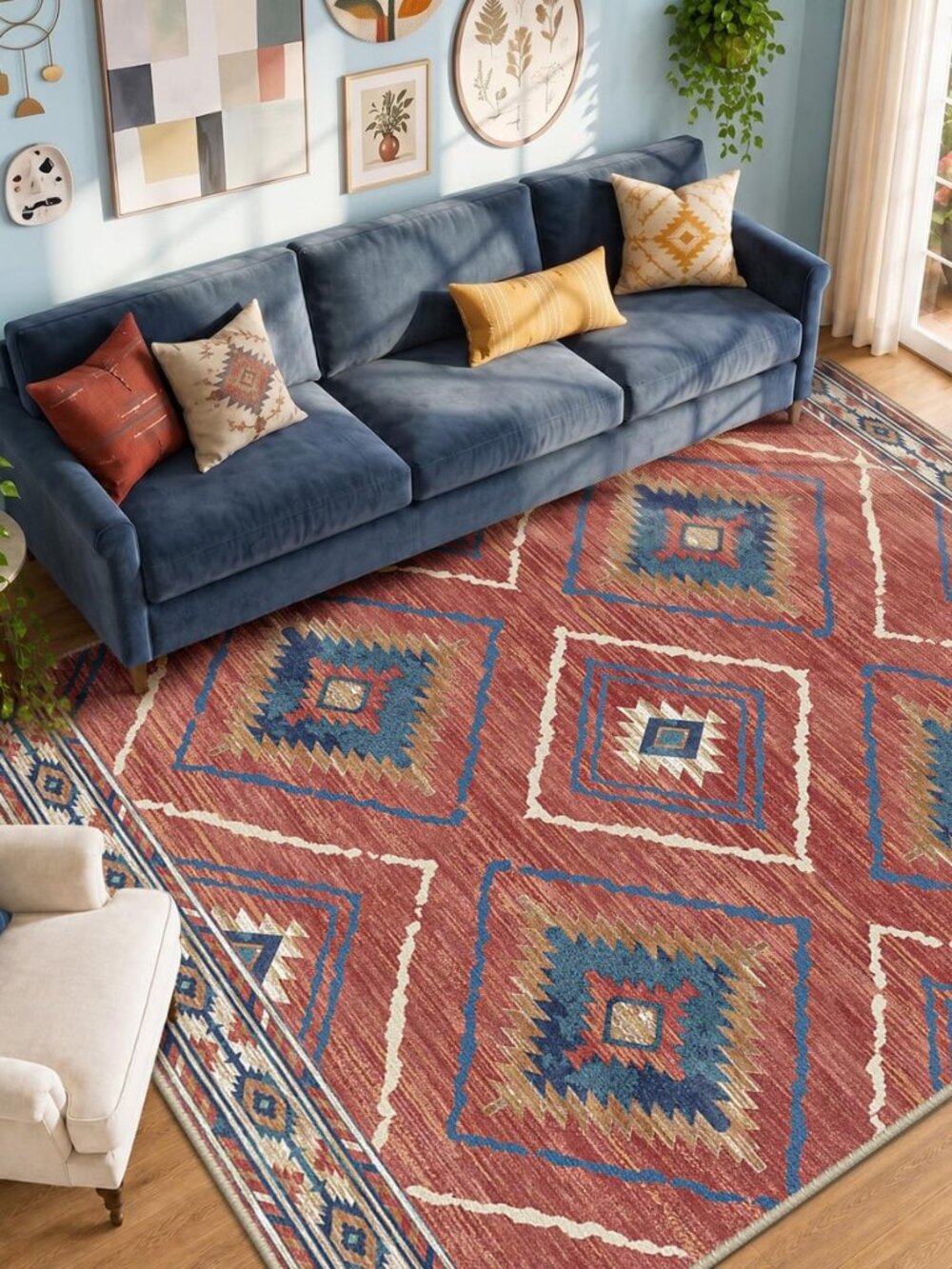 Area Rug 5x7 Rug Machine Washable Non-Slip Low Pile Print Pattern Western Rug - Picture 8 of 8